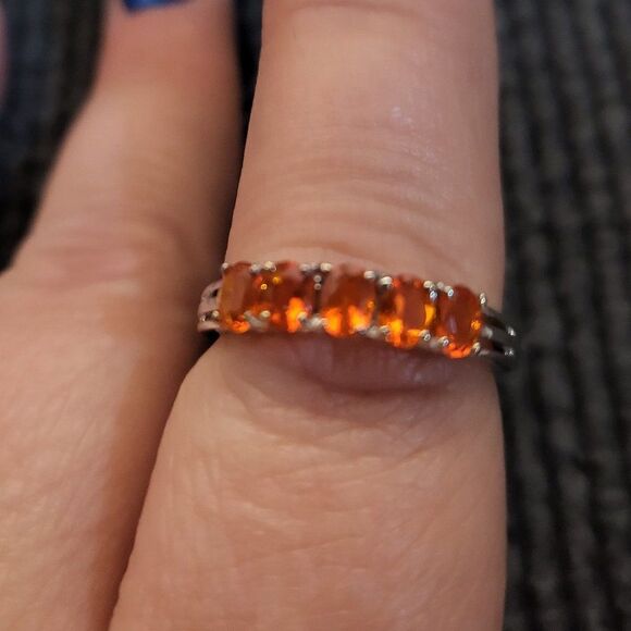 Crimson Fire Opal 5 Stone Sterling Silver Ring - Picture 4 of 6
